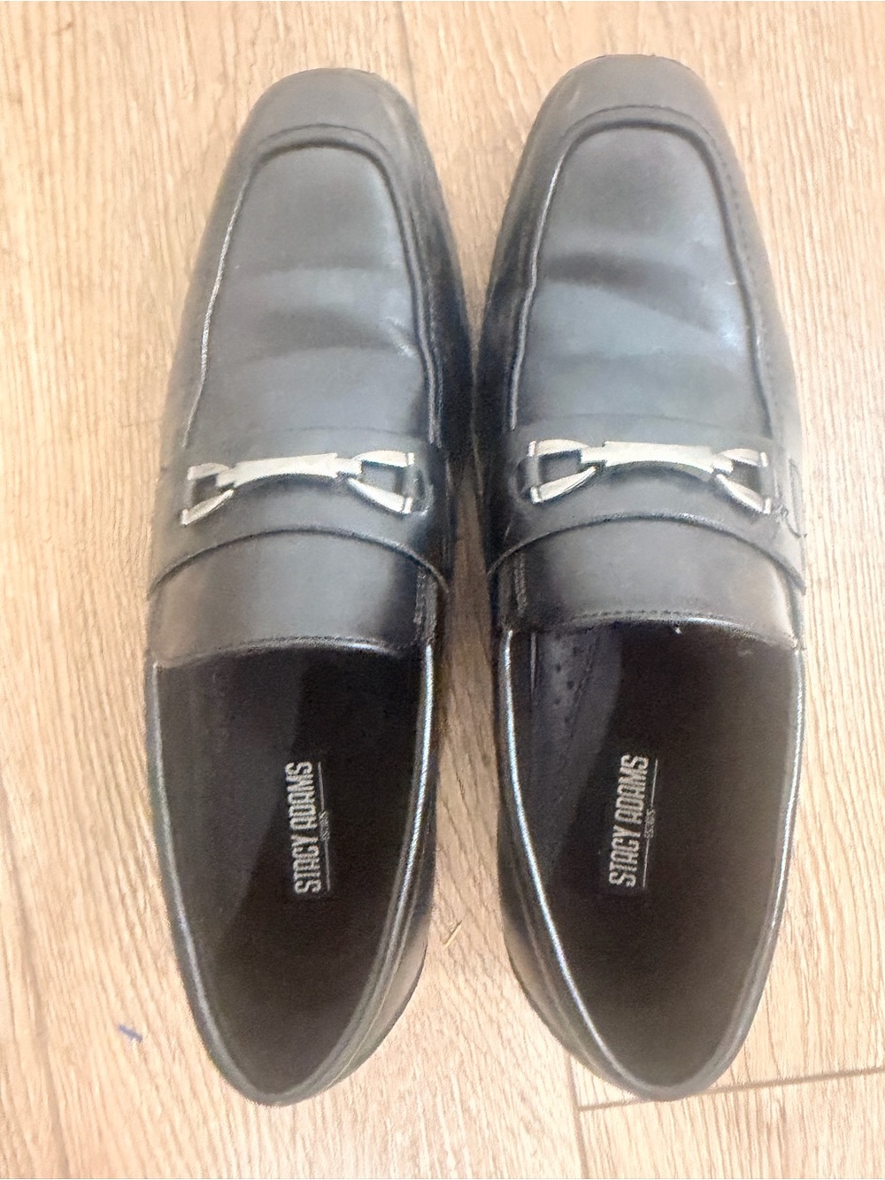Stacy Adams Black Leather Slip-On Loafers with Silver Bit